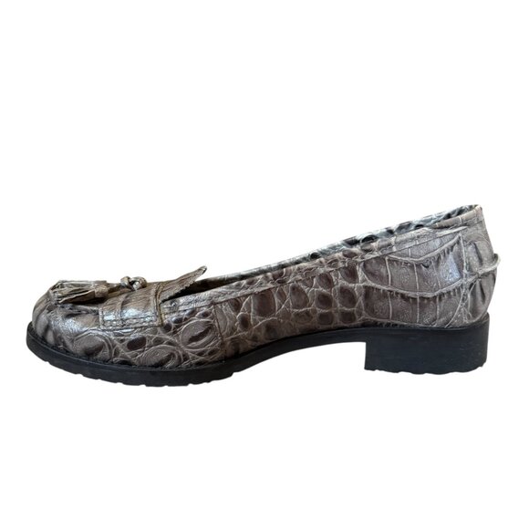 Talbots lizard leather tassel loafers 1" heels black rubber soles womens size 6B - Picture 3 of 10